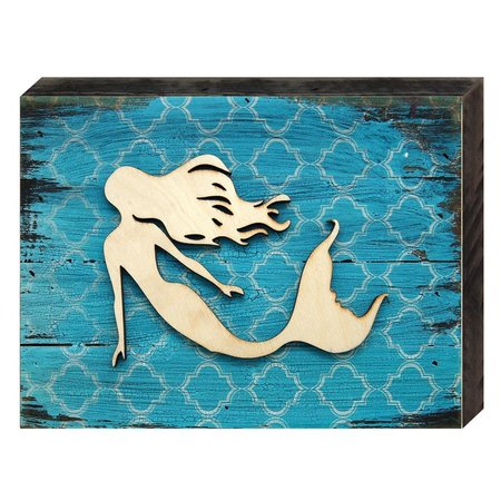 CLEAN CHOICE Coastal Mermaid Rustic Wooden Art on Board Wall Decor CL2582260